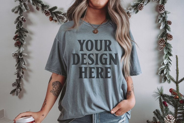 Bay Christmas Comfort Colors 1717 TShirt Mockup,cc1717 mock