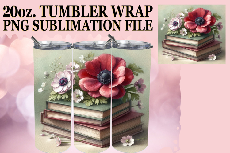 Lively Sublimation 20oz tumbler wrap, Book and flower