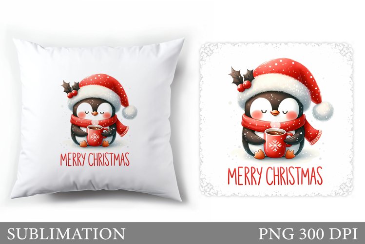 Cute Penguin Pillow Design. Christmas Pillow Sublimation example image 1