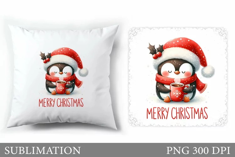 Cute Penguin Pillow Design. Christmas Pillow Sublimation