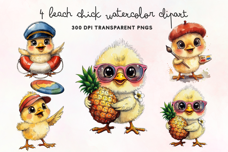 Beach Chick Watercolor Clipart PNG