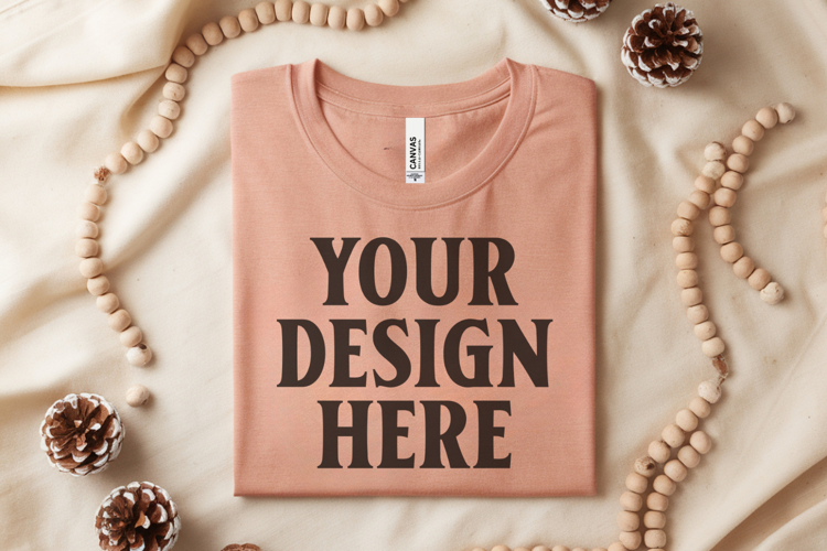 Heather Dust Bella Canvas 3001 Flat Lay T-Shirt Mockup