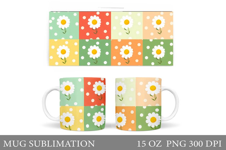 Daisy Flowers Mug Sublimation. Flowers Mug Wrap Design example image 1