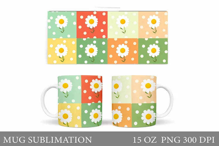 Daisy Flowers Mug Sublimation. Flowers Mug Wrap Design
