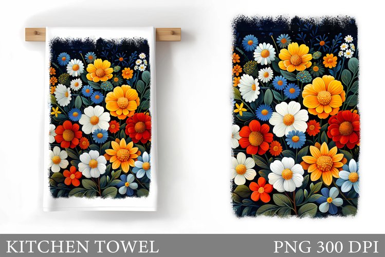 Flowers Kitchen Towel. Summer Kitchen Towel Sublimation example image 1