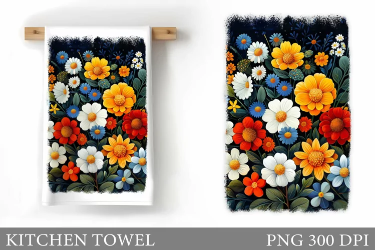 Flowers Kitchen Towel. Summer Kitchen Towel Sublimation