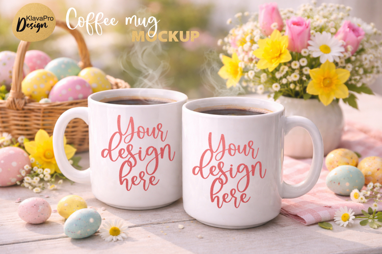 Easter Coffee Mug Mockup Set White Ceramic Cups