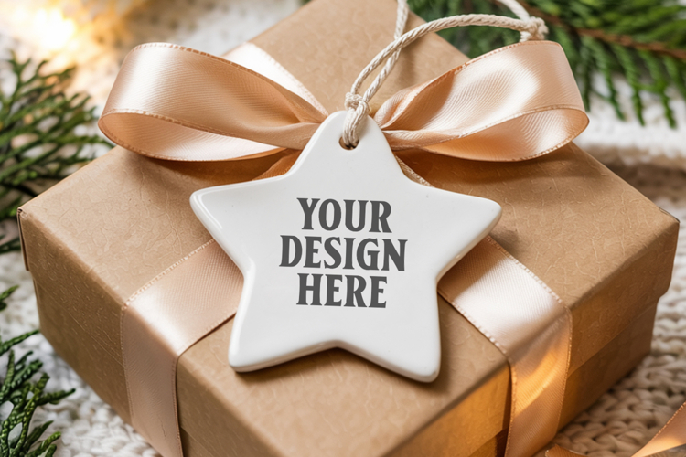 Christmas Star Ceramic Ornament Mockup | Holiday Star