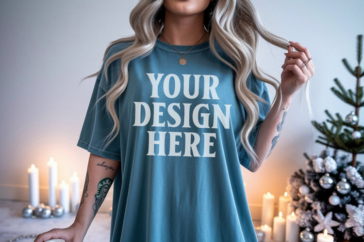 Christmas Comfort Colors 1717 Blue Spruce TShirt Mockup, CC example image 1