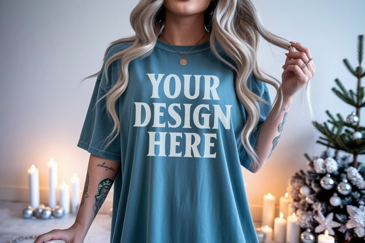 Christmas Comfort Colors 1717 Blue Spruce TShirt Mockup, CC