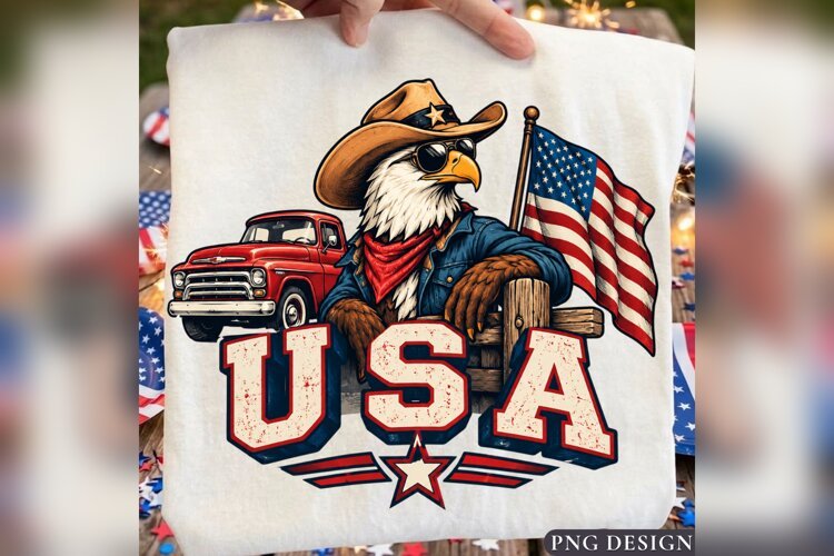 USA Cowboy Eagle PNG, Patriotic Western Bald Eagle Shirt example image 1