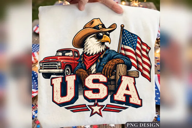 USA Cowboy Eagle PNG, Patriotic Western Bald Eagle Shirt
