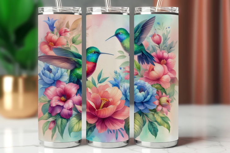 Tumbler Wrap 20 oz - floral hummingbird
