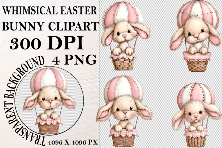 Whimsical Bunny Easter Clipart, Watercolor Easter Bunny PNG