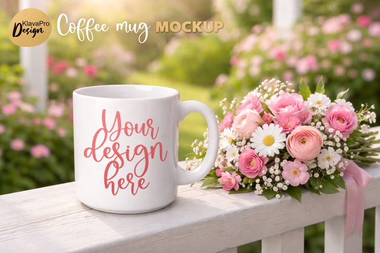 Floral Coffee Mug Mockup| Romantic Garden Mockup PNG | JPG