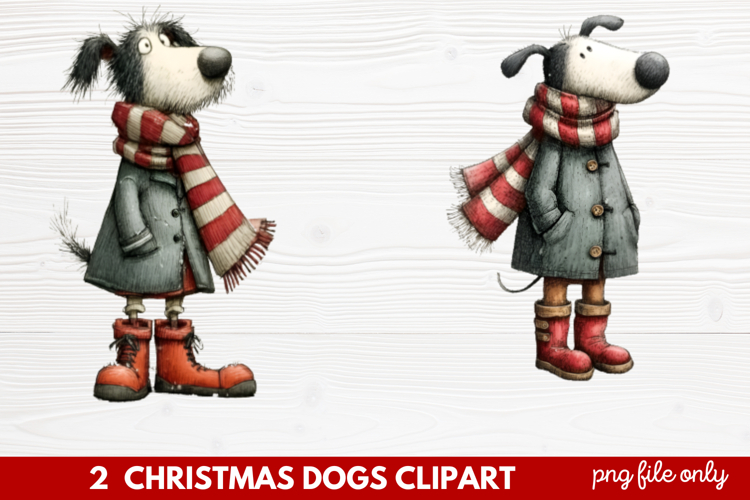 2 Christmas Dogs Clipart | Cute Holiday Puppy PNG Illustrati