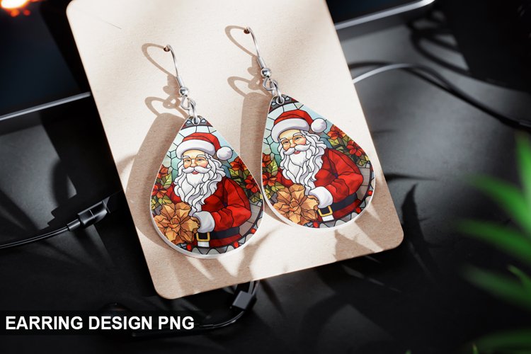 Stained Glass Christmas Santa flowers Earring Design