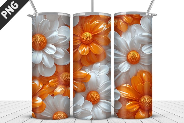 3D Daisy Flowers 20oz Tumbler Wrap | Sublimation Design example image 1