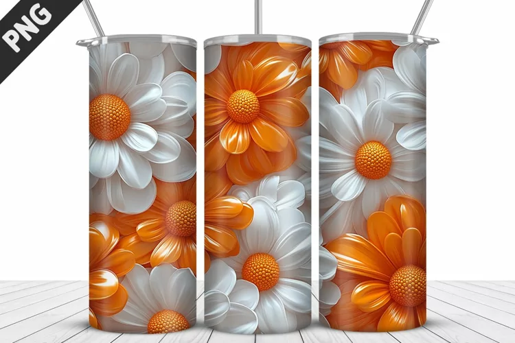 3D Daisy Flowers 20oz Tumbler Wrap | Sublimation Design