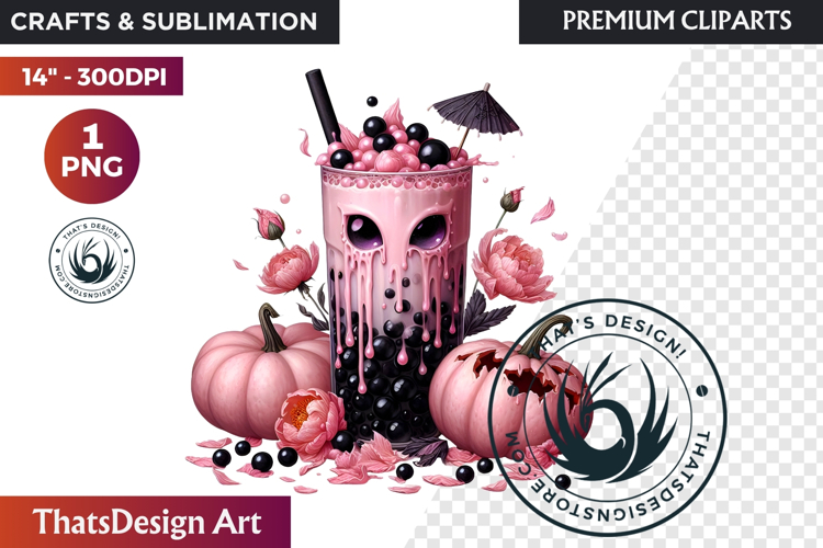 Gothic Halloween Drinks Pink and Black Sublimation clipart