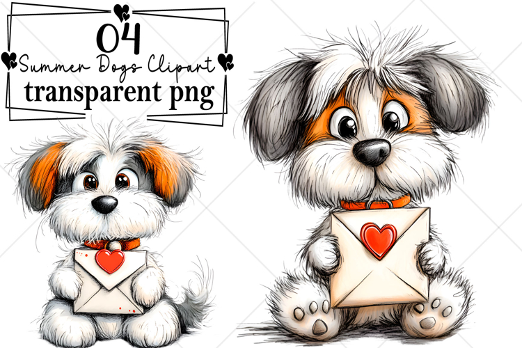 Whimsical Summer Dogs Clipart Watercolor PNG