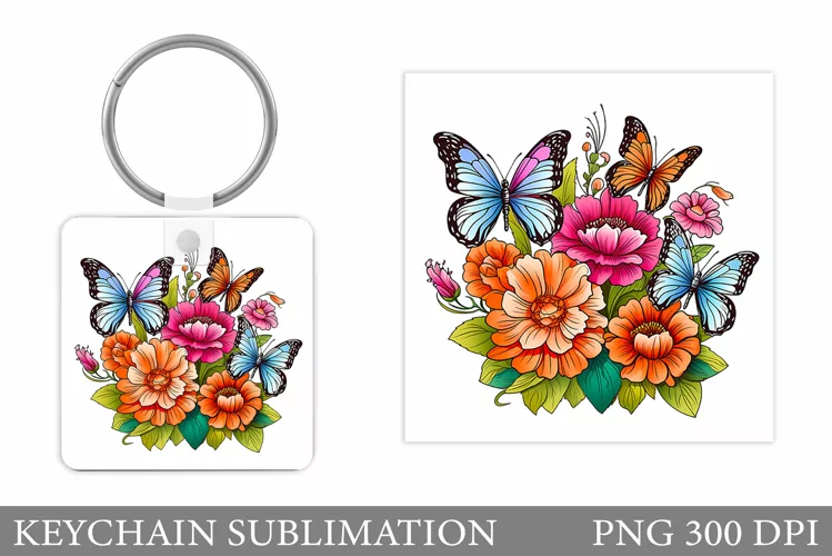 Butterflies Keychain Design. Butterflies Square Keychain