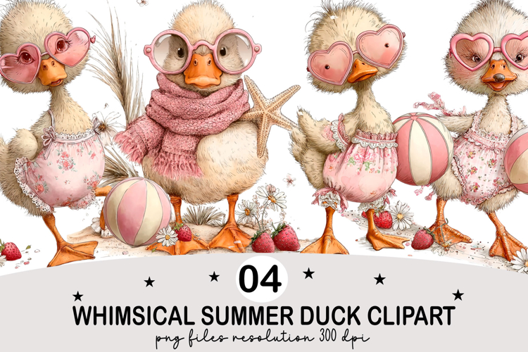 Whimsical Summer Duck Clipart Watercolor png