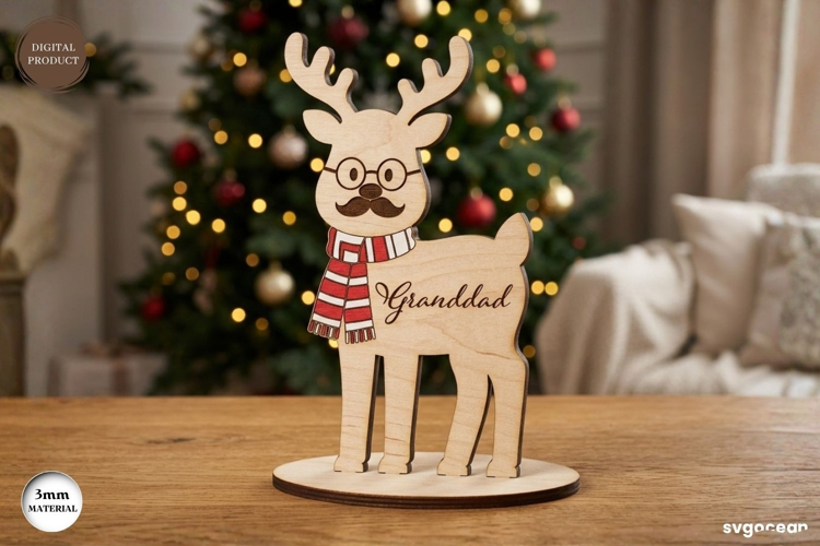 Christmas Reindeer Granddad Stand laser Cut| Glowforge | SVG