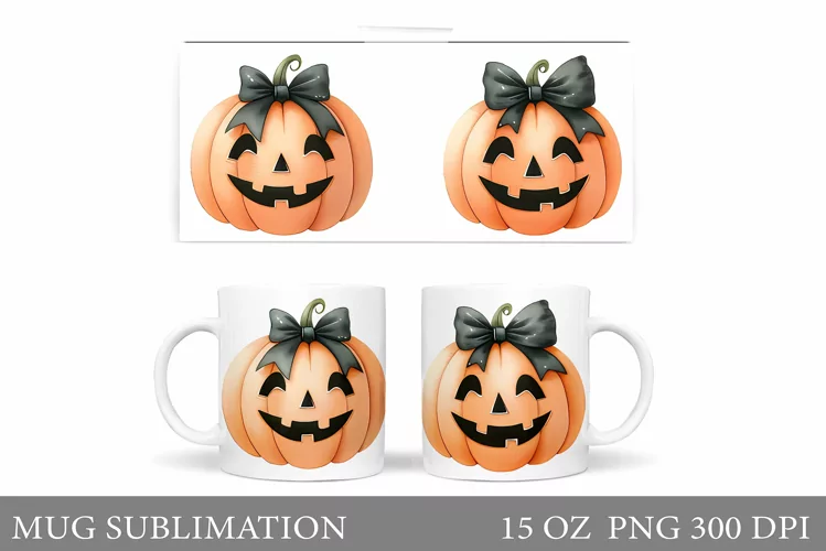 Cute Pumpkin Mug Design. Cute Halloween Mug Sublimation