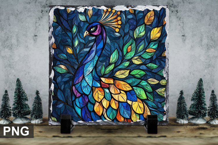 Stained Glass Peacock - Square Sublimation Slate Design example image 1