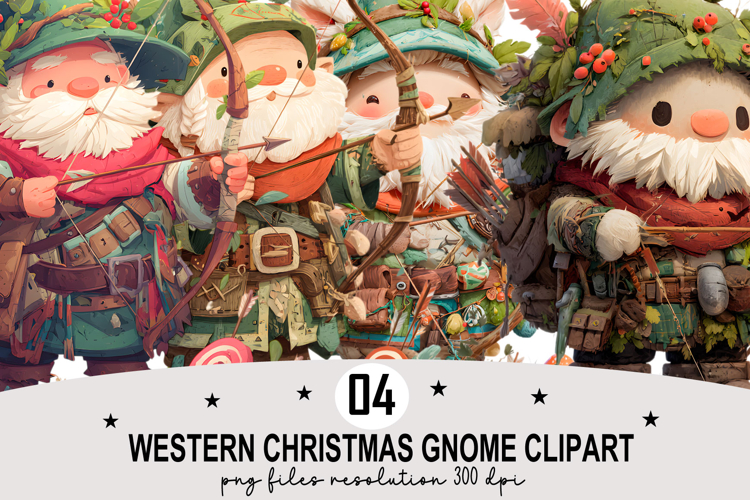 Whimsical Western Christmas Gnome Clipart Watercolor PNG example image 1