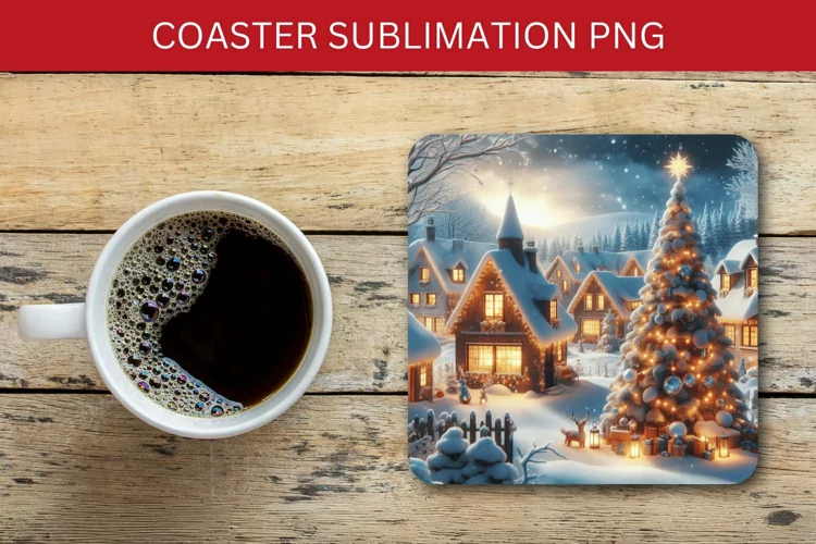 square coaster - christmas winter village
