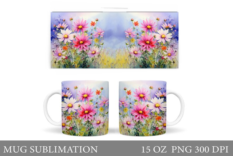 Flowers Mug Wrap Sublimation. Flowers Mug Wrap Design example image 1