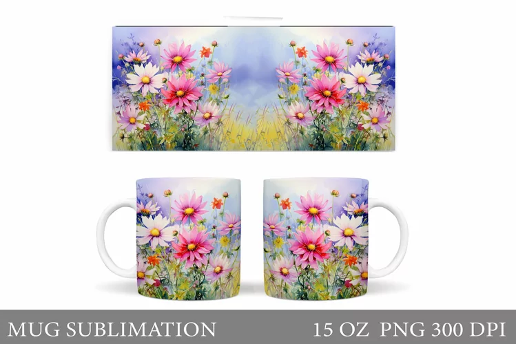 Flowers Mug Wrap Sublimation. Flowers Mug Wrap Design