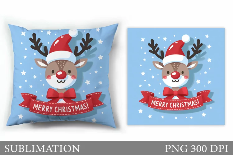 Christmas Deer Pillow Design. Christmas Pillow Sublimation