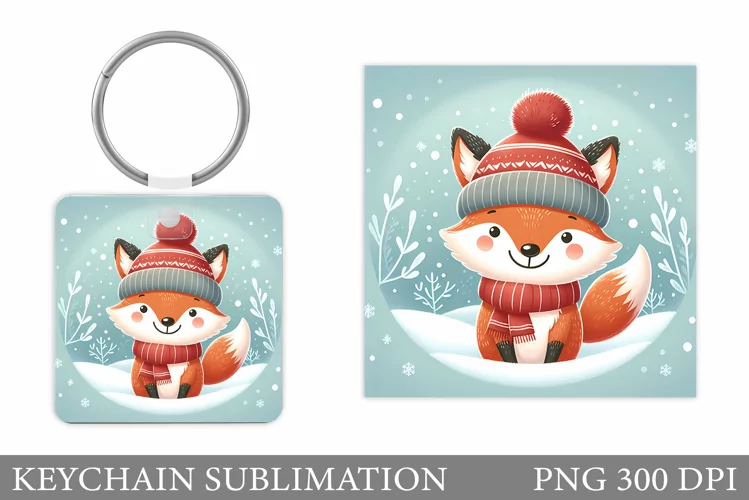 Christmas Fox Keychain. Christmas Keychain Design