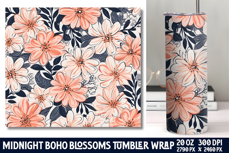 Midnight Flower Tumbler Wrap Sublimation example image 1