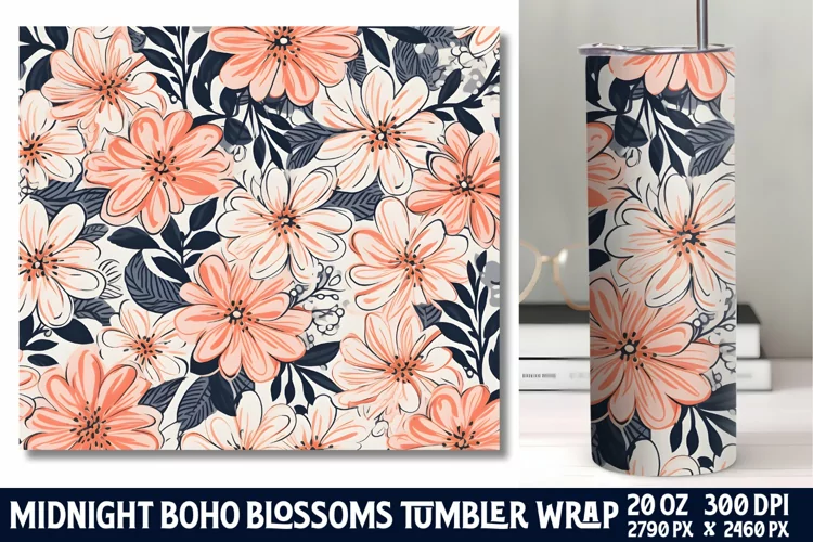 Midnight Flower Tumbler Wrap Sublimation