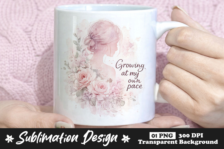 Growing At My Own Pace Floral Woman Mug Design example image 1