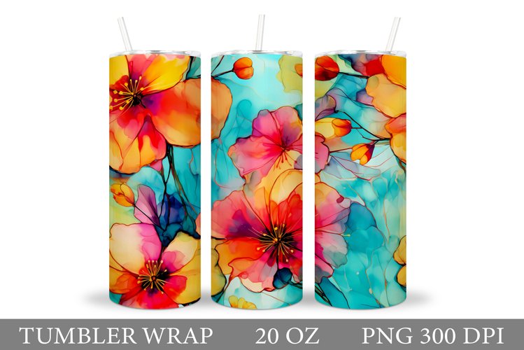 Flowers Tumbler Design. Alcohol Ink Flowers Tumbler Wrap
