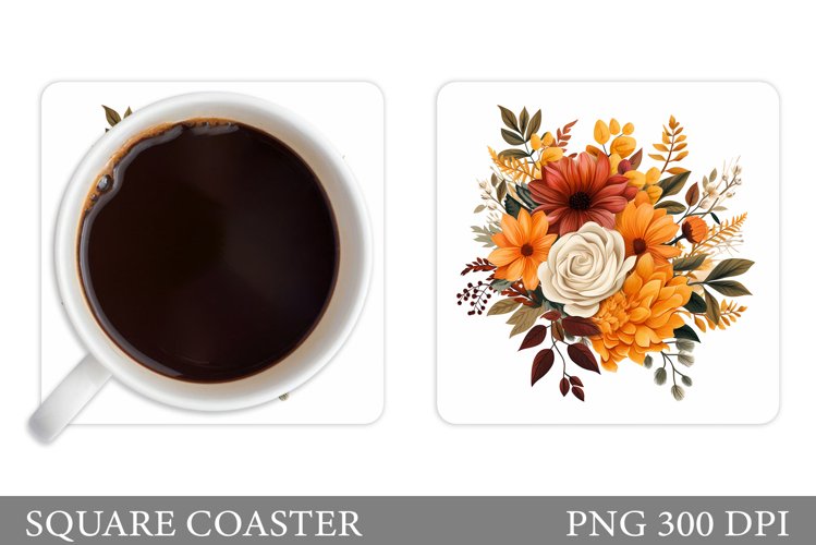 Flowers Square Coaster Sublimation. Flowers Coaster Design