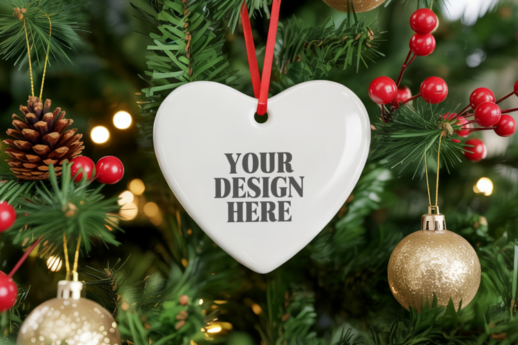 Christmas Love Heart Ornament Mockup | Holiday Hanging