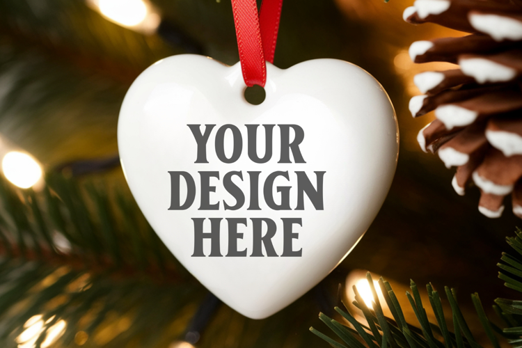 Christmas Heart Ornaments Mockup | Hanging Glass Heart Ornam