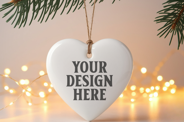 Heart Shaped Christmas Ornament Mockups | Frosted Glass Holi
