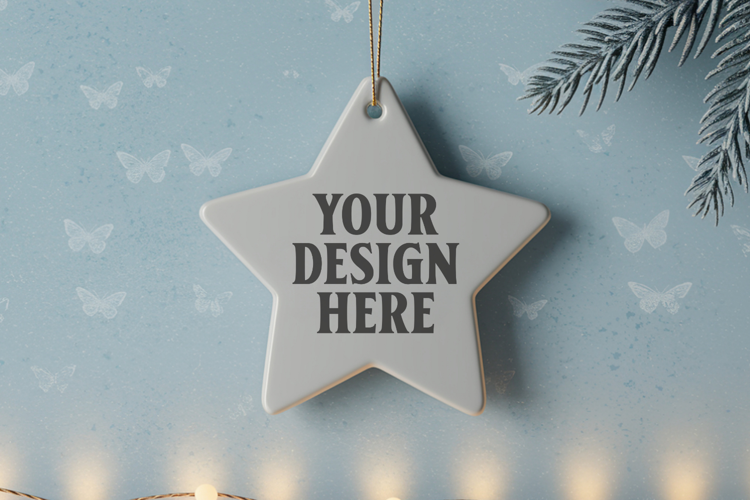 Christmas Star Ceramic Ornaments Mockup