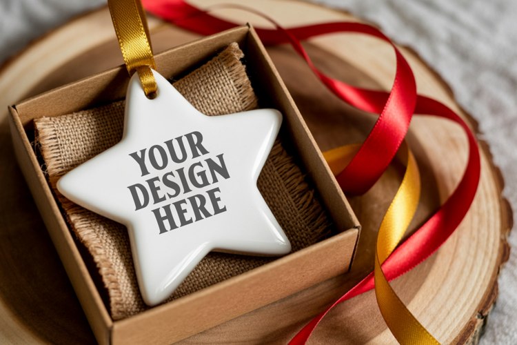 Christmas Star Ceramic Ornament Mockup | Cozy Boho Holiday D