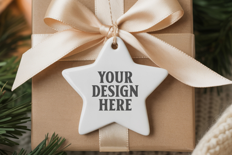 Christmas Star Ceramic Ornaments Mockup | Holiday Star Ornam
