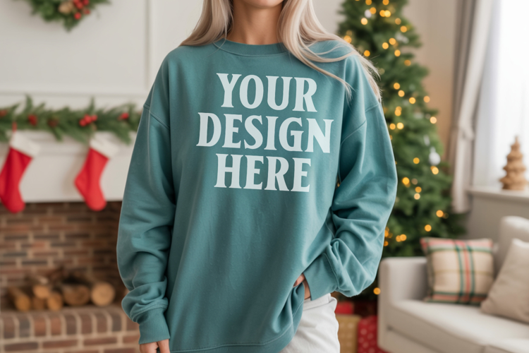 Comfort Colors 1566 Blue Spruce Sweatshirt Mockup | Real Mod