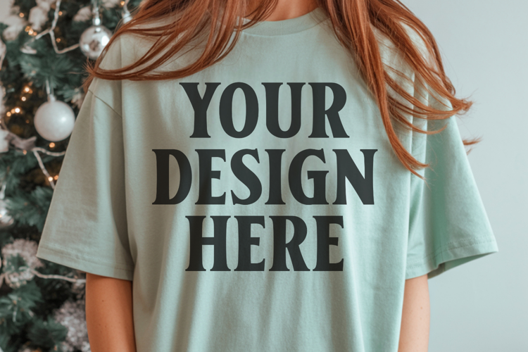 Christmas Comfort Colors 1717 Bay T-Shirt Mockup | Real Mode