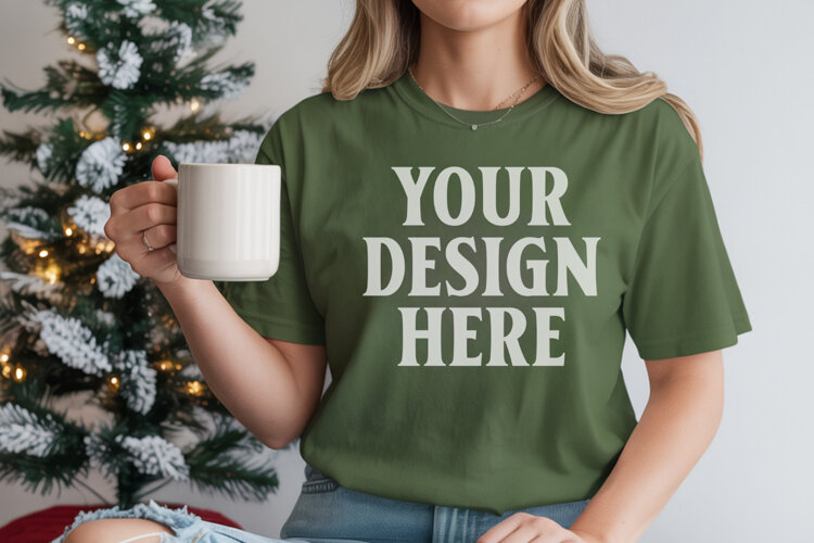 Blue Spruce Comfort Colors 1717 Christmas Shirt Mockup, Cozy example image 1